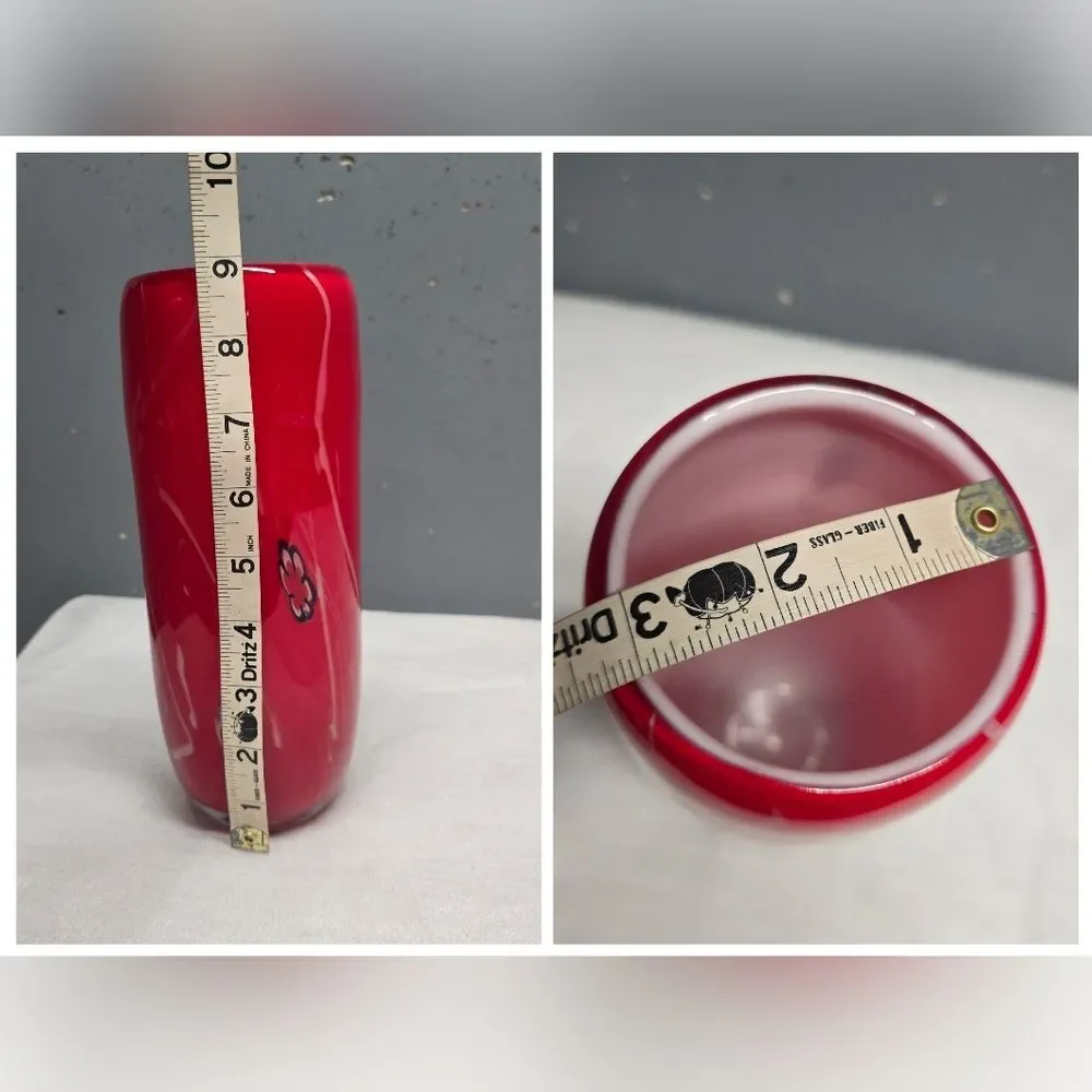 Eastern Hand Blown Murano Style Red Glass Abstract Art Vase